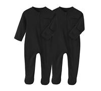 BINIDUCKLING Lot de 2 grenouillères unisexes pour bébé avec fermeture éclair et pieds confortables pour nouveau-né, vêtements pour bébé, grenouillères en coton de couleur unie, barboteuses, 0 à 12