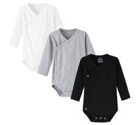 BINIDUCKLING Lot de 3 bodies à manches longues avec boutons-pression latéraux, 100 % coton, pour garçons et filles, nouveau-nés de 12 mois, Noir, blanc et gris, 6-9 Months