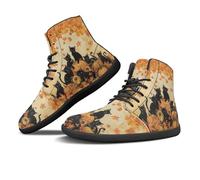 Binienty Baskets larges et minimalistes pieds nus pour homme et femme - Bottes hautes en cuir synthétique - Chaussures zéro goutte, Chat noir citrouille feuille d'érable, 50 EU