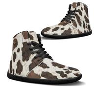 Binienty Baskets montantes pieds nus pour homme - En polyuréthane - Extra larges - Antidérapantes - Pour la course à pied et le cross - Coussin zéro, Imprimé peau de vache marron, 41 EU