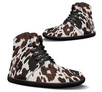 Binienty Baskets montantes pieds nus pour homme - En polyuréthane - Extra larges - Antidérapantes - Pour la course à pied et le cross - Coussin zéro, Imprimé vache marron, 43 EU