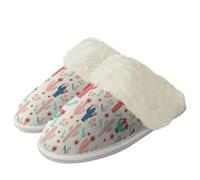 Binienty Chaussures d'intérieur à enfiler pour femme - Chaussons d'hiver chauds en peluche avec bord en fourrure et semelle en caoutchouc antidérapante, Cactus rose., 37.5/38.5 EU
