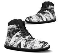 Binienty Chaussures pieds nus larges pour homme - Chaussures de randonnée minimalistes - Soutien de la cheville, Vague de mer noire et blanche, 46.5 EU