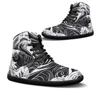 Binienty Chaussures pieds nus larges pour homme - Chaussures de randonnée minimalistes - Soutien de la cheville, Vagues artistiques de la mer, 44 EU