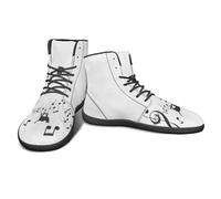 Binienty Chaussures plates à lacets en cuir synthétique pour homme et femme - Baskets montantes pieds nus zéro goutte - Antidérapantes - Chaussures quotidiennes, Chat note de musique blanc, 50 EU