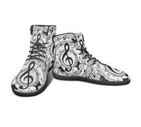 Binienty Chaussures plates à lacets en cuir synthétique pour homme et femme - Baskets montantes pieds nus zéro goutte - Antidérapantes - Chaussures quotidiennes, Art Musique Notes Chat, 48 EU