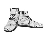 Binienty Chaussures plates à lacets en cuir synthétique pour homme et femme - Baskets montantes pieds nus zéro goutte - Antidérapantes - Chaussures quotidiennes, Notes de musique pour piano blanc, 48