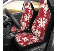 Binienty Lot de 2 housses de protection de siège en tissu extensible pour sièges avant de voiture, motif fleur d'hibiscus hawaïen, rouge