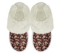 Binienty Pantoufles amusantes et pelucheuses pour femme - En peluche chaude - Doublées en fourrure - Légères, Bonbons au café, 37.5/38.5 EU