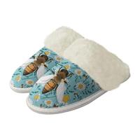 Binienty Pantoufles chaudes en peluche pour femmes et filles avec bord en fourrure lavable en machine, Bee Boho Daisy, 38.5/39.5 EU