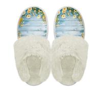 Binienty Pantoufles d'hiver en polaire pelucheuse pour homme et femme avec doublure en flanelle pour voyage, camping-car, camping, Marguerite en bois bleu eau, 38.5/39.5 EU