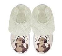 Binienty Pantoufles d'hiver pelucheuses pour femmes et filles - Sandales mignonnes en fourrure pelucheuse - Pantoufles d'intérieur et d'extérieur, Écouter de la musique Otter, 39.5/40 EU