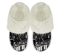 Binienty Pantoufles d'intérieur en peluche pour homme et femme - Pantoufles d'hiver chaudes avec bords en fourrure - Style décontracté au quotidien, Black Music Notes Piano, 36.5/37.5 EU