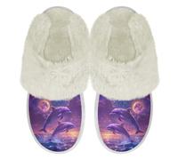 Binienty Pantoufles Fuuzy pour homme et femme avec col en fourrure, Lune de dauphin violet, 36.5/37.5 EU