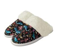 Binienty Pantoufles pelucheuses pour femme et homme avec imprimé animal, bout large, chaussures chaudes avec semelle en caoutchouc antidérapante, Animal de l'océan de dessin, 43/44 EU