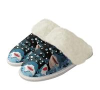 Binienty Pantoufles pelucheuses pour femme et homme avec imprimé animal, bout large, chaussures chaudes avec semelle en caoutchouc antidérapante, Ocean Shark., 36.5/37.5 EU