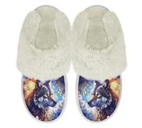 Binienty Pantoufles pelucheuses pour homme et femme - Semelle épaisse en peluche avec bords en fourrure - Pour intérieur et extérieur, Galaxy Wolf., 38.5/39.5 EU