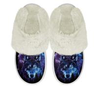 Binienty Pantoufles pelucheuses pour homme et femme - Semelle épaisse en peluche avec bords en fourrure - Pour intérieur et extérieur, Star Sky Wolf, 37.5/38.5 EU