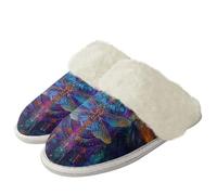 Binienty Pantoufles pelucheuses rétro confortables pour femme avec doublure en flanelle et semelle en caoutchouc antidérapante, Libellule folklorique, 37.5/38.5 EU