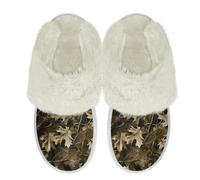 Binienty Pantoufles unisexes en mousse à mémoire de forme pour homme et femme avec semelle antidérapante pour un usage quotidien, Feuille de chasse vintage, 37.5/38.5 EU