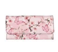 Binienty Portefeuille en cuir pour femme, portefeuille à trois volets, organisateur de cartes, cadeau de fête des mères, Fleur de cerisier papillon rose, One Size