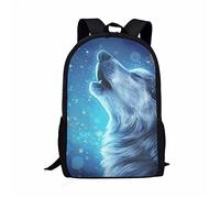 Binienty Sac à dos d'école léger et décontracté pour enfants, garçons, filles, adolescents, idéal pour ordinateur portable, Blue Wolf Art, taille unique