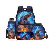 Binienty Sac à dos pour enfants garçons 4 en 1 avec boîte à déjeuner, trousse à crayons, pochette pour bouteille d'eau, sac à dos, crocodile, L, Décontracté