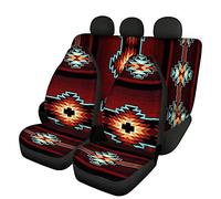 Binienty Southwest Lot de 4 housses de siège de voiture universelles en tissu extensible pour avant et arrière, style tribal, rouge