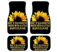 Binienty Tapis de sol avant et arrière pour voiture, 4 pièces, ajustement universel, imprimé tournesol - Elle est rayon de soleil mélangé avec un peu d'ouragan antidérapant, tapis de véhicule