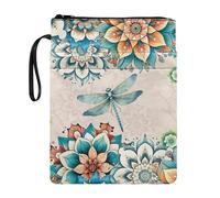 Binienty TMandala Dragonfly Pochette pour les amateurs de livres Housse de livre pour club de lecture avec fermeture éclair et poche avant, grand sac pour Bible