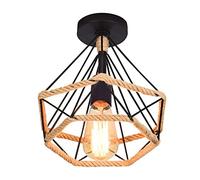 biniliubi Plafonnier Industriel Rétro Vintage, Cage Métallique en Forme de Losange avec Corde de Chanvre, Suspension en Fer pour Salon, Chambre, Décoration Intérieure, 25 cm