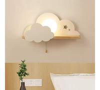 BININBOX Applique Murale LED Créatif Nuage Lune 7W Pull Cord Switch avec Étagère pour Rangement Décor de Chambre (Blanc, lumière chaude)
