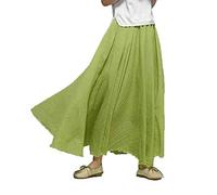 BININBOX Femme Jupe Boheme Tour de Taille Elastique Casual en Coton Lin Dress Plage Longues Jupes Dames Couleur Unie Jupe (Vert Herbe, 85CM)