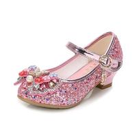 BININBOX Filles Talon Haut Chaussures Paillettes Enfants Arc Princesse Faible Aider Les étudiants Performance Chaussures (Rose, 27)