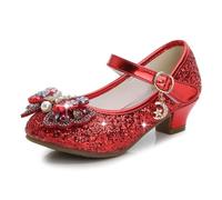 BININBOX Filles Talon Haut Chaussures Paillettes Enfants Arc Princesse Faible Aider Les étudiants Performance Chaussures (Rouge, 28)