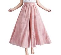 BININBOX Pantalon Large Femme Palazzo Jambes Large Elastiqué Taille Haute Décontracté Lin Coton Jupe-Culotte Longue