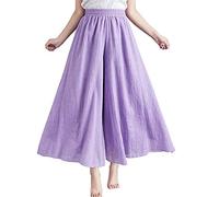 BININBOX Pantalon Large Femme Palazzo Jambes Large Elastiqué Taille Haute Décontracté Lin Coton Jupe-Culotte Longue (FR/ES, Alpha/Lettres, L, Taille Normale, Taille Normale, Violet)