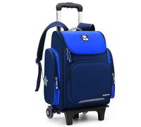 BININBOX Sac à Dos Scolaire avec Chariot Trolley Garçon Fille 20L Cartable Bande réfléchissante Backpack (Bleu foncé, Roues Lumineuses)