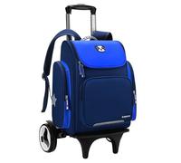 BININBOX Sac à Dos Scolaire avec Chariot Trolley Garçon Fille 20L Cartable Bande réfléchissante Backpack (Bleu foncé, Roues Grandes)
