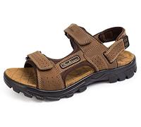 BININBOX Sandale Homme Sandale Cuir de Vachette Bout Ouvert (Marron, Adulte, Homme, 47, Numérique, Système Taille Chaussures EU, Moyen)