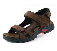 BININBOX Sandales Homme Cuir de Vachette Bout Ouvert Chaussures de Marche Été en Sandales Sports à Confortable pour Trekking Plage (Brun, Adulte, 46, Numérique, Système Taille Chaussures EU, Moyen)