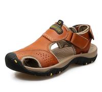 BININBOX Sandales Hommes Sandales Cuir de vache Bout fermé Marron Noir (Brun Clair, 42)