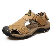 BININBOX Sandales Hommes Sandales Cuir de vache Bout fermé Marron Noir (Kaki, 43)