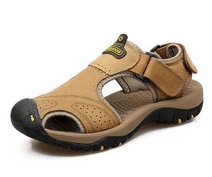 BININBOX Sandales Hommes Sandales Cuir de vache Bout fermé Marron Noir (Kaki, 45)