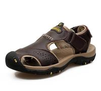 BININBOX Sandales Hommes Sandales Cuir de vache Bout fermé Marron Noir (Marron Foncé, 43)
