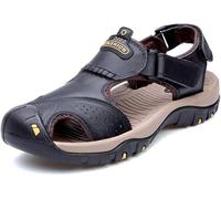 BININBOX Sandales Hommes Sandales Cuir de vache Bout fermé Marron Noir (Noir, 46)