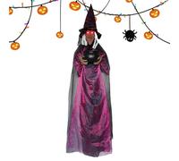 Biniveil Décorations de Sorcières d'halloween pour l'Extérieur | Sorcière Hurlante avec des Yeux Qui Brillent - 180 cm Aux Yeux Lumineux Tenant Un Chaudron Accessoire d'horreur pour Mur Porte Arbres