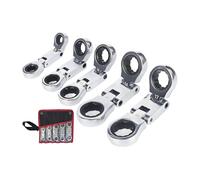 Biniveil Jeu de Cliquets,5 Pièces Clés à Double Entraînement avec Tête Flexible - Clé Pliante 180 Degrés Outil Rétractable 19 Mm Maison Automobile Électricien