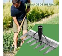 Biniveil Outil de Désherbage de Jardin - Désherbeur Manuel Double Face - Râteau Désherbeur Manuel Amovible pour Jardin Extérieur Préparation du Sol