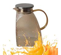 Biniveil Pichet en Verre avec Couvercle, Pichet à Boissons Motif Martelé, Grande Carafe Anti-éclaboussures 1,5 L Pour Boissons Chaudes Et Froides Jus De Lait Convivialité Porte